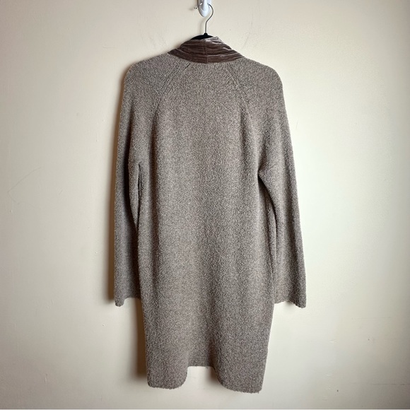 J. Jill Velvet Trim Merino Wool Silk Blend Brown Cardigan Duster Size Medium - Picture 5 of 16